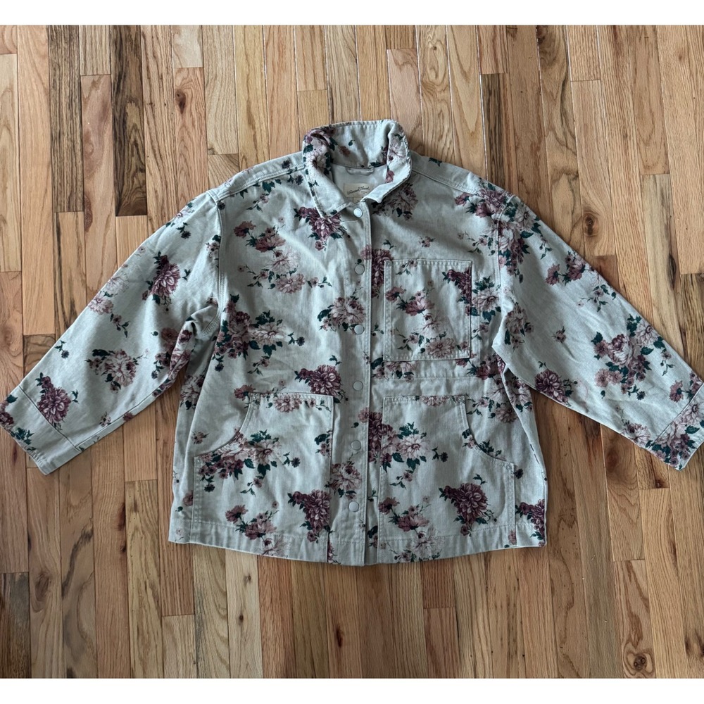 Universal Thread Women Sz XL Khaki Denim Floral Jacket